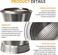Brasero sans fumée de 50 cm en acier inoxydable 304, poêle à bois double couche, chauffage extérieur portable