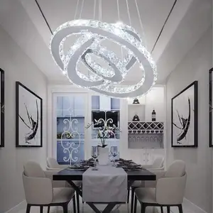 Lustres modernes à LED en cristal 3 anneaux LED Plafonnier réglable en acier inoxydable Suspension pour le salon