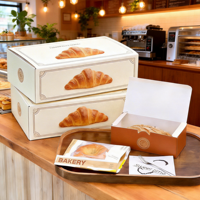 ETpack Boîte à pain de cuisson imprimée personnalisée Boîte à gâteau jetable Boîte d'emballage Rectangulaire Dessert Croissant Bretzel Toast à emporter