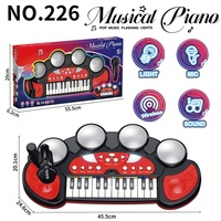 Set de Piano y Batería para Niños, Teclado Electrónico de 24 Teclas con Micrófono, Juguete Educativo Musical con Luces Intermitentes