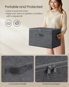 Foldable Clothing Organizer Non-Woven Fabric <b>Storage</b> Baskets Lids Handles 20-35L Capacity Slate Grey - Product Image 5