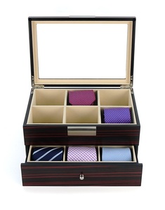 Di Vendita caldo 2 Strati di caso di Immagazzinaggio Cravatta Visualizzazione Della Cassa di Legno Cravatta Scatola con Cassetto - Product Image 2