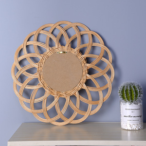 Rattan Woven <b>Mirror</b> Round Natural Color Handmade Wall <b>Hanging</b> Decorative <b>Mirror</b> For Home Dressing Table Minimalist Style - Product Image 2