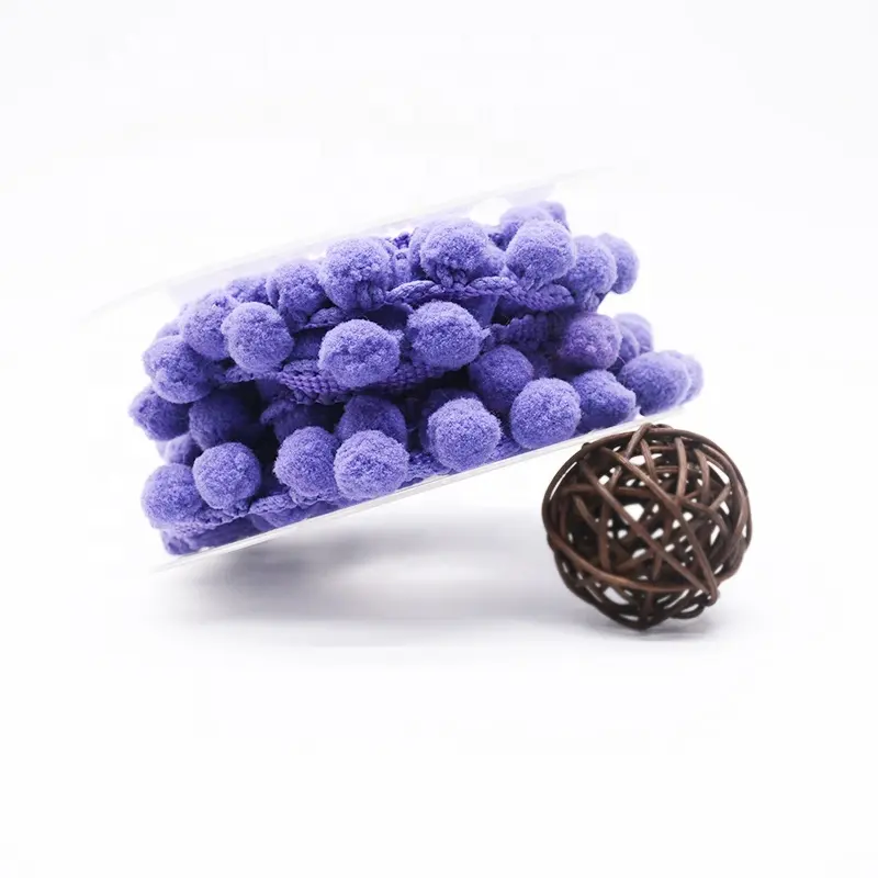 卸売かぎ針編み紫ポンポンフリンジカスタムポンレースベビー服帽子工芸品装飾