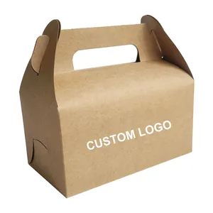 工厂供应商定制标志便携式牛皮纸礼品盒外卖蛋糕甜点包装盒