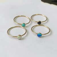 Bijoux rétro Bague remplie d'or 14 carats avec opale artificielle de 4mm Agate noire Turquoise Lunette Perles Bague pour femmes filles