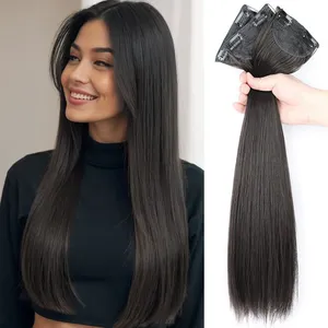 Extension de cheveux synthétiques invisible et sans couture pour femmes, 16-24 pouces, pour augmenter le volume des cheveux, trois mèches droites. - Product Image 1