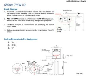Diode laser visible APC 650nm 7mW type LD ADL-65075TA4 5.6x3.55mm - Product Image 6