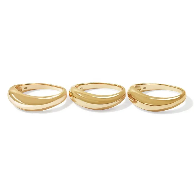 Milskye funkelnde klassische Mädchen 18 Karat Gold Vermeil Welle einfachen Sterling Silber Ring