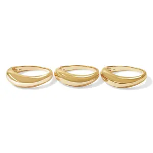 Milskye Sprankelende Klassieke Meisjes 18K Goud Vermeil Wave Eenvoudige Sterling Zilveren Ring