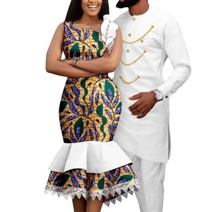 Tenues assorties pour couples Dashiki africaines, grandes tailles, chemises et pantalons pour hommes, vêtements de fête de mariage 23C039 - Product Image 1