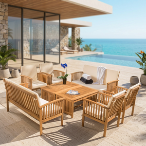 Conjunto de Sofá de Teca Sólida para Exteriores con Sofá de 3 Plazas, 4 Sillones y Mesa de Centro para Patio de Villa o Resort - Product Image 1