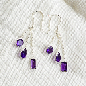 Pendientes de borla geométricos con amatista y borlas de estilo moderno para mujer - Product Image 2