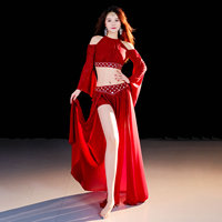 Nueva moda mujer traje de danza del vientre mangas de cuerno conjunto de danza Oriental suave estirado clase grupo danza Falda larga con bragas