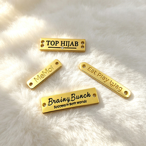 Plated Metal Sew On Label with Custom Engraved Logo, Seawater Resist Metal Tag for <b>Swimsuit</b> & Garment - Product Image 2