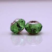 Perles en verre facetté colorées, plaquées argent, avec grand trou métallique, style européen, faites à la main, pour bracelets et colliers