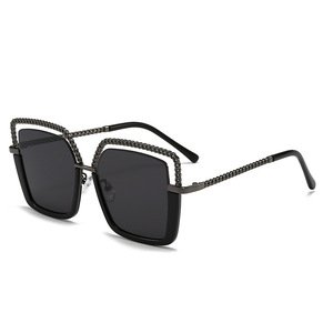 <span class=keywords><strong>Lunettes</strong></span> de soleil oversize carrées en métal pour femmes, tendance 2026, de luxe, avec dégradé unique, monture creuse à chaîne, pour hommes et femmes, grande monture - Product Image 6