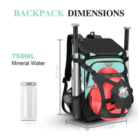 Sac de baseball multifonctionnel léger et imperméable de grande capacité (22 L) avec compartiment à chaussures et crochet de clôture pour batte de T-ball