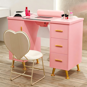 Station de manucure rose, table à ongles, <span class=keywords><strong>bureau</strong></span> de manucure pour salon de beauté, tables à ongles en bois, mobilier - Product Image 1