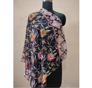 Châle 100% Laine Mérinos Imprimé à la Main avec Broderie, Luxueux, Doux au Toucher, Léger, Confortable, Respirant, Toutes Saisons, Écharpe Tendance - Product Image 2