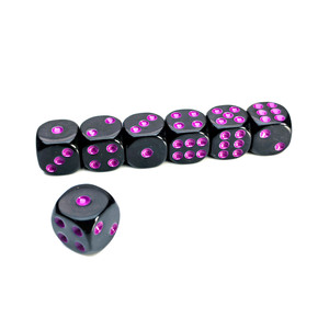 קוביות משחק אקריליות סיטונאיות בכמות גדולה, בצבע סגול עם נקודות, פינות מעוגלות, 16 מ\\\"מ, קוביות D6 שחורות - Product Image 2