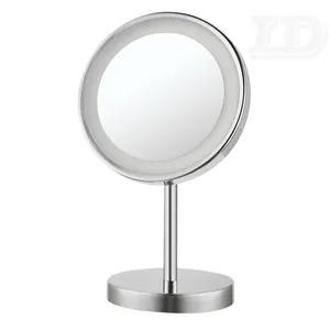 8 Inch Flexibele Hals Elektrische Led Metalen 10X Magnifi Verlichte Badkamer Ronde Make-Up Spiegel Met Led Licht