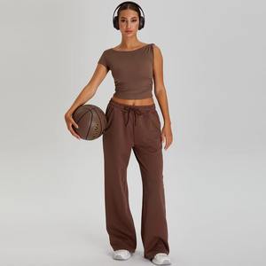 ชุดโยคะออกกำลังกายผู้หญิง 2 ชิ้น ขายดี เอวกลาง ระบายเหงื่อได้ดี ทนทาน กางเกงลำลอง เสื้อครอปท็อป ไซส์ใหญ่ มีเชือกผูก - Product Image 5