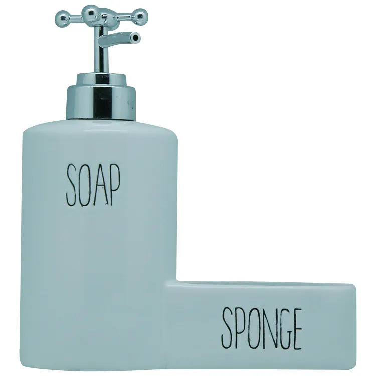 Screen Printing Dish 2in 1 Ceramic Sponge Holder Farmhouse Accessories - Kitchen Soap Dispenser with Sponge Holder