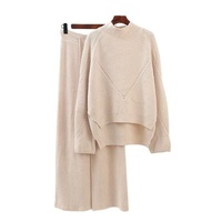 Ensemble deux pièces personnalisé pour femmes, élégant, en coton tricoté, pull et pantalon décontracté, automne-hiver