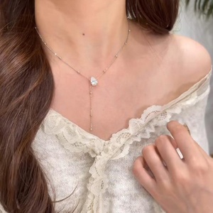 Wholesale 14k Gold Filled Pear Cut Vvs Gra Moissanite Tassel Pendant Necklace Simple Asymmetrical Design Fashion Women Jewelry - Product Image 4