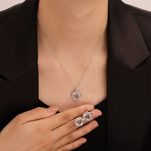 Fashion Jewelry Set Geometric Pendant <b>Necklace</b> Copper Alloy Micro Insert Party Wear - Product Image 4