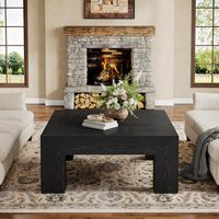Table basse carrée Tribesigns de 39,4 pouces, style farmhouse, en MDF noir, table d'appoint avec pieds en bois robustes pour le salon