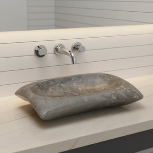 Lavabo de salle de bain en marbre gris 19,7x13,8x3,9 pouces, rectangulaire, à poser sur comptoir, design contemporain poli - Product Image 2