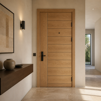 Modern Horizontal Grooved Oak Wood Front Door Contemporary Natural Timber Apartment Entrance Door
