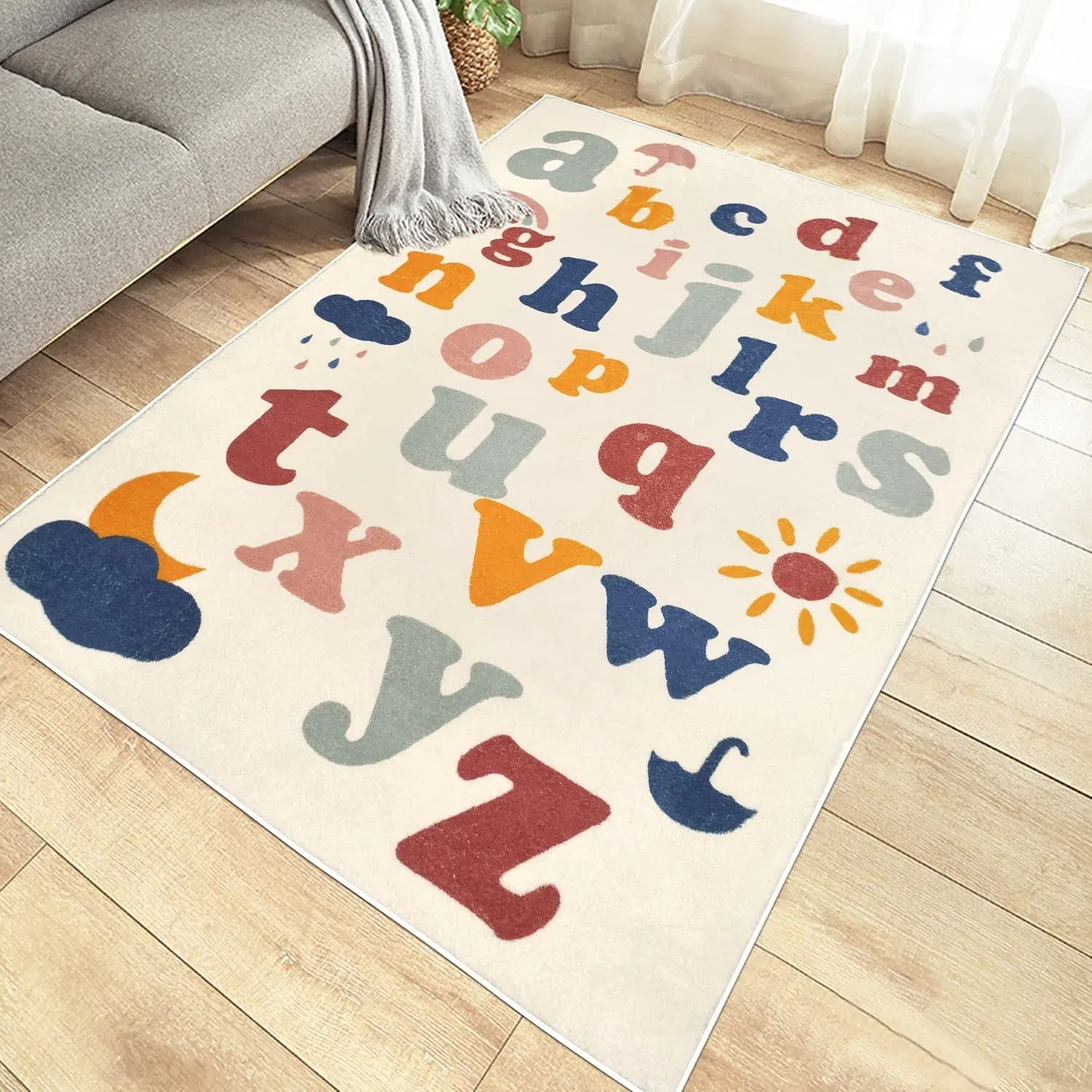 מותאם אישית <span class=keywords><strong>ABC</strong></span> אלפבית מודפס אזור שטיח 5x7 ft ילדים שטיח ייצור גדול גודל נמוך ערימת לסלון רצפת מחצלת שינה