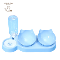 PetPetJoy PB-C2 Gamelle Double Intégrée Anti-éclaboussures à Bord Arrondi pour Chat et Chien, Écologique, Motif Uni Moderne, Étanche IPX5 pour l'Eau des Animaux