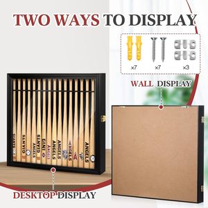 Baseball Bat <b>Display</b> <b>Case</b> Wooden Storage Cabinet Black Rectangle For Sports Equipment Collection <b>Wall</b> Mount - Product Image 4