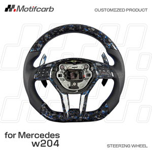 พวงมาลัยคาร์บอนไฟเบอร์สีน้ำเงินแบบกำหนดเองสำหรับ Mercedes-Benz C63 E63 C-Class E-Class SL GLA CLA AMG W204 W212 ปี 2011-2015 - Product Image 2