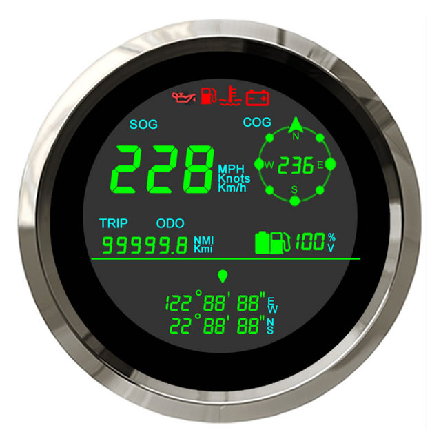 85mm LCD GPS Speedometer for Boat Leather Racing Seat Tractor Show Fuel Percentage Coordinate Alarm Indicator