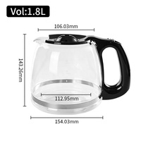 Carafe à café en verre borosilicate 1,8 L (12 tasses) pour Black Decker, carafe de remplacement résistante à la chaleur, compatible avec Mr. Coffee