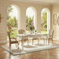 Table à manger en bois massif sculptée à la main, élégante, avec bordure dorée, pieds courbés, table à manger classique pour maison de luxe, hôtel