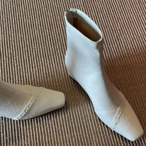 Versión en Piel de Vaca~ Botas de Mujer con Punta Cuadrada, de Cuero Genuino, Minimalistas, Delgadas, Elegantes al Estilo Francés, con Cremallera Trasera, Tejidas, con Plataforma Oculta - Product Image 1