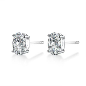 <span class=keywords><strong>Pendientes</strong></span> de Diamante Cultivado en Laboratorio de Platino Pt950 con Corte Ovalado Minimalista de 4 Puntas, <span class=keywords><strong>Pendientes</strong></span> de Diamante con Parte Trasera Plana - Product Image 2