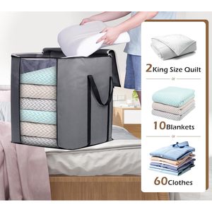 120L Extra Large Blanket Storage <b>Bag</b> Breathable Fabric King Comforter Bedding Organizer Grey Closet Use - Product Image 3