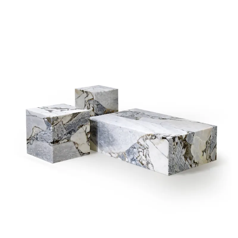 Designer modern minimalist natural stone marble tea table hotel villa living room luxury marble side table