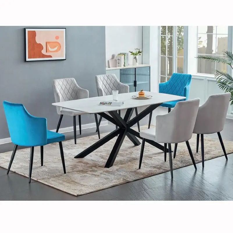 Oke Eettafel En Stoelen Rvs Frame Luxe Eettafel Set Moderne Marmeren Eettafel Woonkamer Set