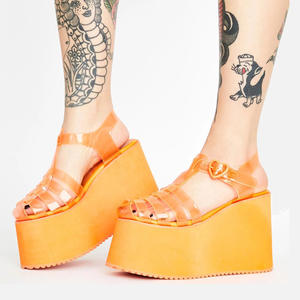 รองเท้าส้นเตารีดแบบเจลลี่รัดข้อเท้า ไซส์ใหญ่พิเศษ 34-45 สำหรับฤดูร้อน  รองเท้าส้นสูงแบบแพลตฟอร์ม  รองเท้าเจลลี่สำหรับผู้หญิง - Product Image 3