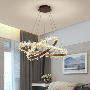 Conector anillos colgante luz Oro Negro moderno círculo cristal flor candelabro sala de estar - Product Image 3