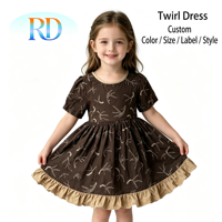 Robe d'été pour filles Ruidian à col rond et manches courtes, à volants, imprimé personnalisé, tissu respirant, vêtements pour enfants, vente en gros OEM ODM