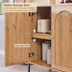 <span class=keywords><strong>Buffet</strong></span> moderne avec rangement, 61,75 po <span class=keywords><strong>de</strong></span> large, meuble <span class=keywords><strong>de</strong></span> rangement à arceaux cannelés avec étagères réglables, meuble <span class=keywords><strong>de</strong></span> bar à café en bois - Product Image 2